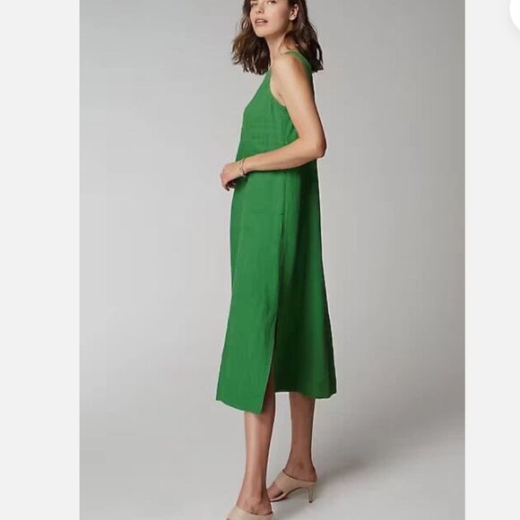J. Jill Linen Seamed V-Neck Midi Dress (Rainforest) - Picture 3 of 7
